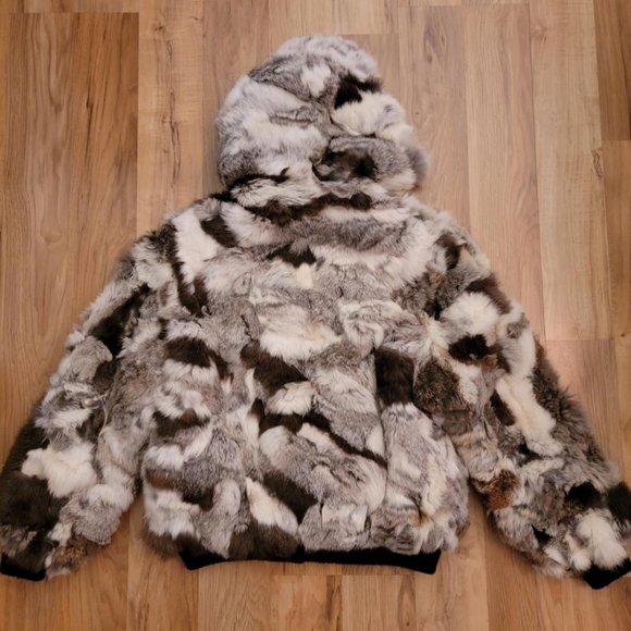 Genuine Rabbit Fur Patchwork Bomber Jacket - Picture 8 of 10